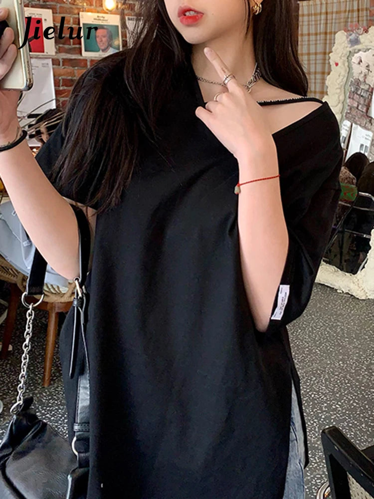 Summer Black O-neck T-shirt Women Fashion Short Sleeve Ladies Casual Clothing White Letter Print Tee Tops Female