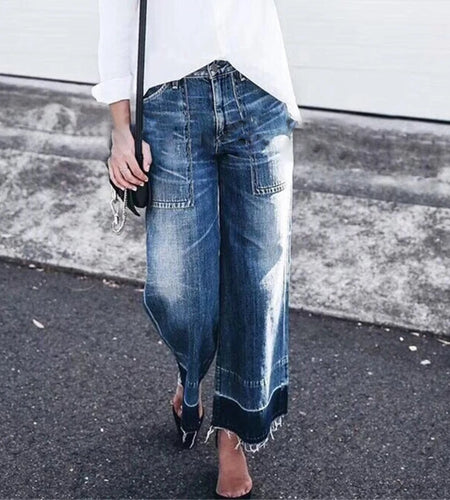 Loose Denim Wide Leg Pants For Women High Waist Hit Color Casual Jeans Female Fashion Clothing Spring Tide