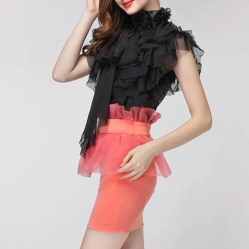 Load image into Gallery viewer, Chiffon Blouse Tops Female Sleeveless Perspective Bowknot Ruffles Shirts For Women Summer Sexy  Fashion
