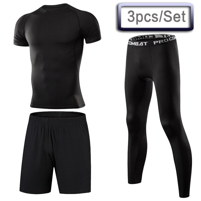 3 Pcs Outdoor Jogging Sport Suits Men Gym Sportswear Running Track Suits Fitness Body Building Sport Outwear Clothing Suit Male