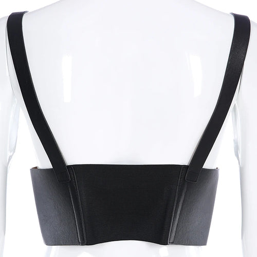 Load image into Gallery viewer, Streetwear Black PU Leather Crop Top Women Festival Cami Buckle Vest Cummerbunds Adjustable Summer Top Cropped Tanks
