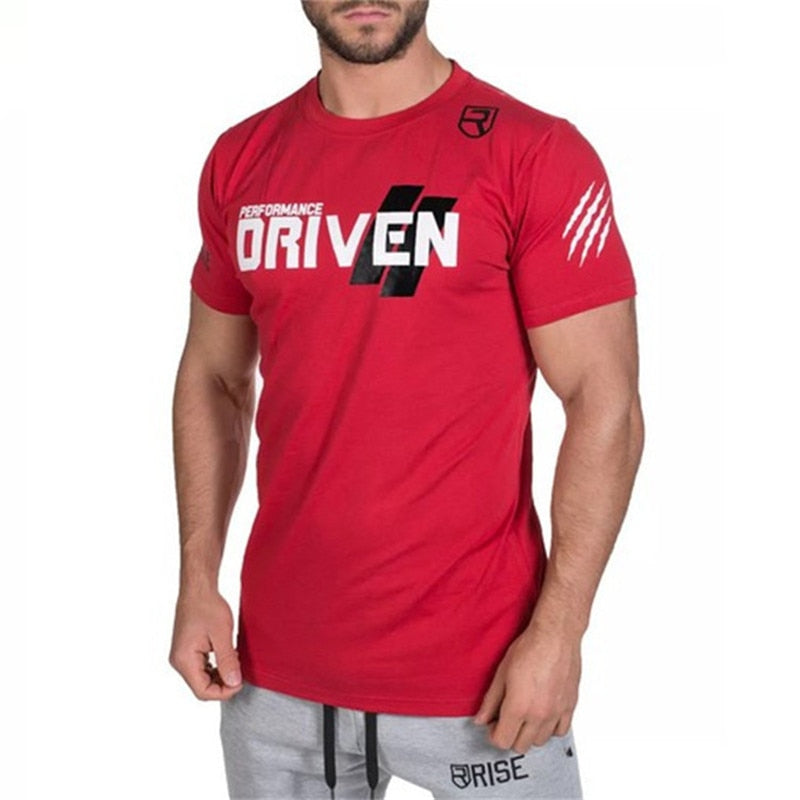 Men Summer Gym Workout Fitness Brand T-shirt Bodybuilding Shirts Printed O-Neck Short Sleeves Cotton Tees Tops Casual Clothing