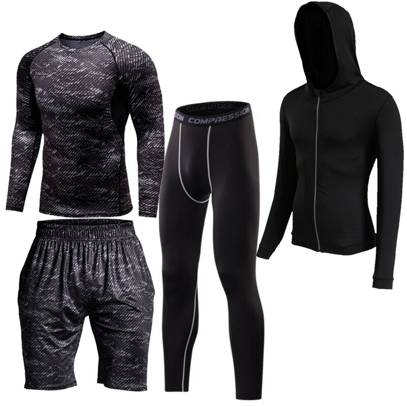4 Pcs Outdoor Jogging Sport Men Suits Male Tracksuit Outdoors Suit Men's Gym Sportswear Running Track Suits Casual Sportswear