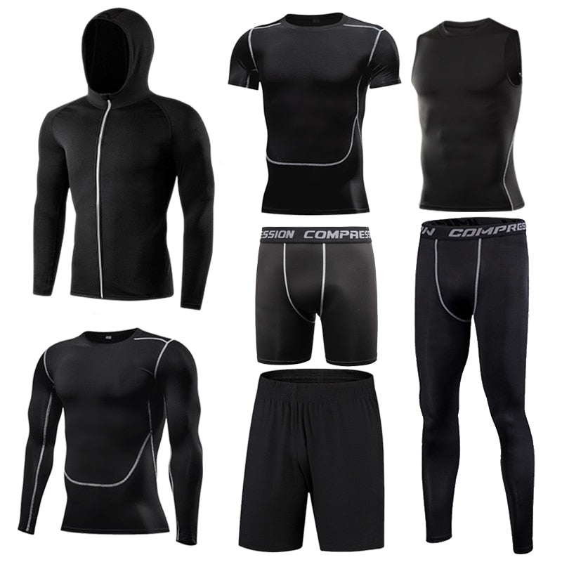 Men's Tight Sportwear Suit GYM Running Fitness Jogging Sport Wear Compression Leggings Training Pants Workout Sport Clothes Sets
