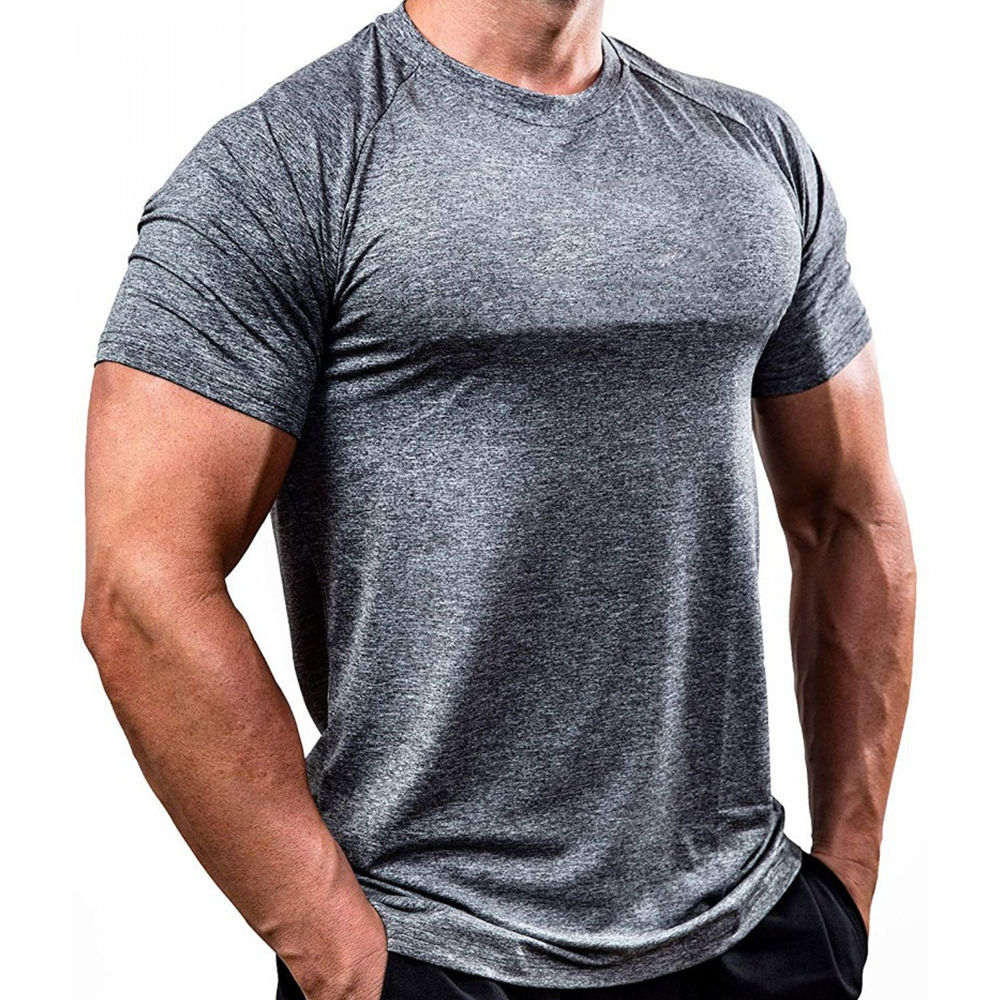 Short sleeve Quick dry Solid T-shirt Men Gyms Fitness Bodybuilding Skinny t shirt Male Jogger Workout Tee Tops Crossfit Clothing