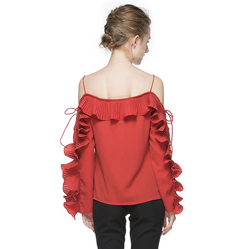 Load image into Gallery viewer, Off Shoulder Shirt For Women Ruffles Lace Up Large Size Summer Sexy Shirts Female Fashion Elegant Clothing
