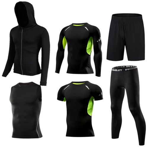 Load image into Gallery viewer, Men&#39;s Compression Sportswear Suit Running Set for Male Jogging Workout Sport Clothes Sexy Tight Fitness Training Tracksuit Black
