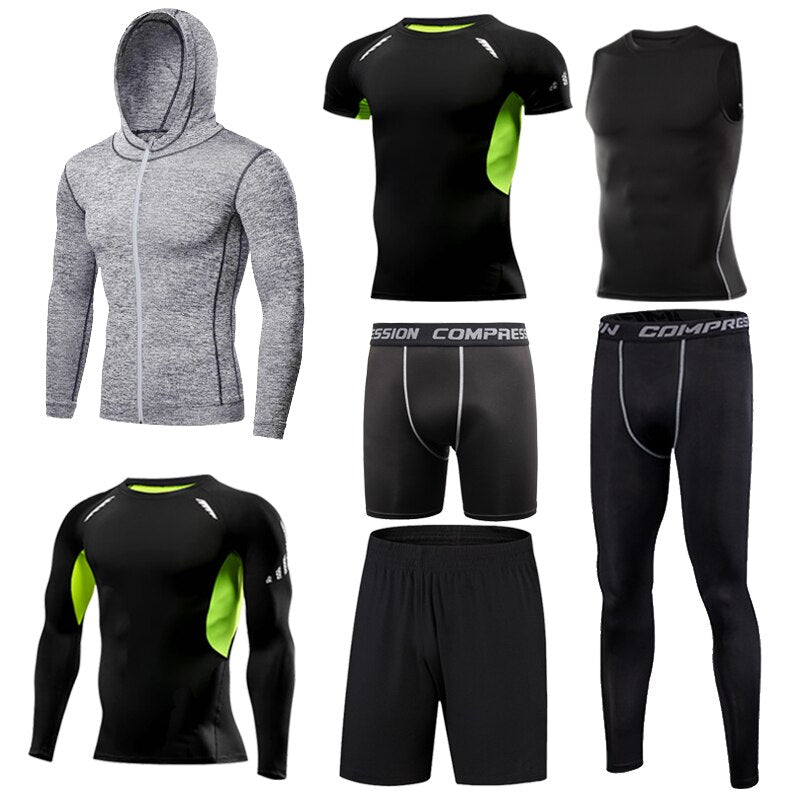 Men's Tight Sportwear Suit GYM Running Fitness Jogging Sport Wear Compression Leggings Training Pants Workout Sport Clothes Sets