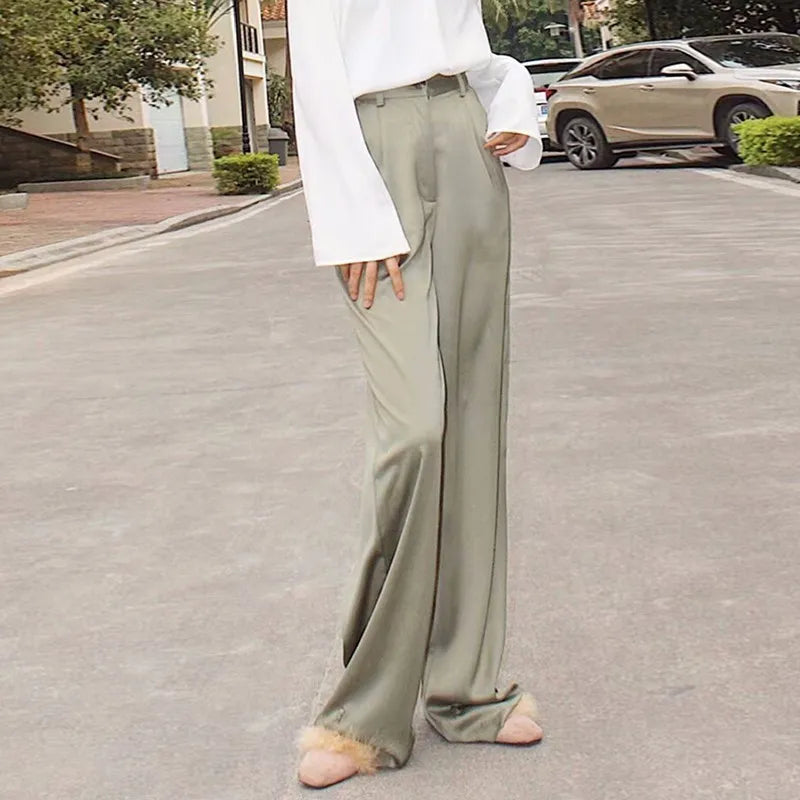 Maxi Pants For Women High Waist Zipper Pocket Summer Big Large Size Long Trousers Fashion Elegant Clothing
