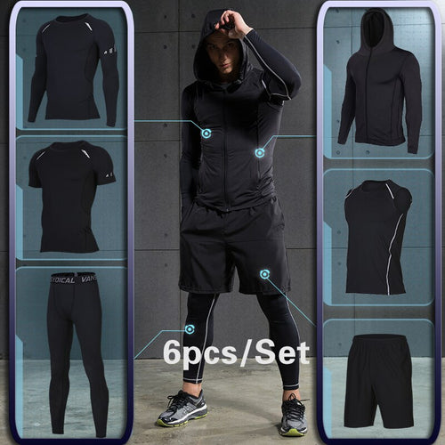 Load image into Gallery viewer, Men&#39;s Compression Sportswear Suit Running Set for Male Jogging Workout Sport Clothes Sexy Tight Fitness Training Tracksuit Black
