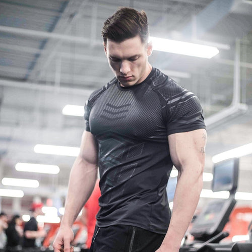 Load image into Gallery viewer, Compression Quick dry T-shirt Men Running Sport Skinny Short Tee Shirt Male Gym Fitness Bodybuilding Workout Black Tops Clothing
