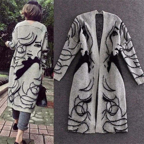 Load image into Gallery viewer, Knitted Long Sweater Trench Coat Women Autumn Winter Big Size Cardigan Batwing Sleeve Female Jumper Cardigan
