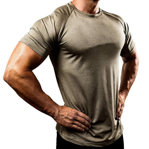 Load image into Gallery viewer, Short sleeve Quick dry Solid T-shirt Men Gyms Fitness Bodybuilding Skinny t shirt Male Jogger Workout Tee Tops Crossfit Clothing
