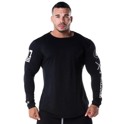Load image into Gallery viewer, Men Skinny Long Sleeve Shirt Spring Casual Fashion Print T-Shirt Male Gym Fitness Black Tee Tops Quick Dry Bodybuilding Clothing
