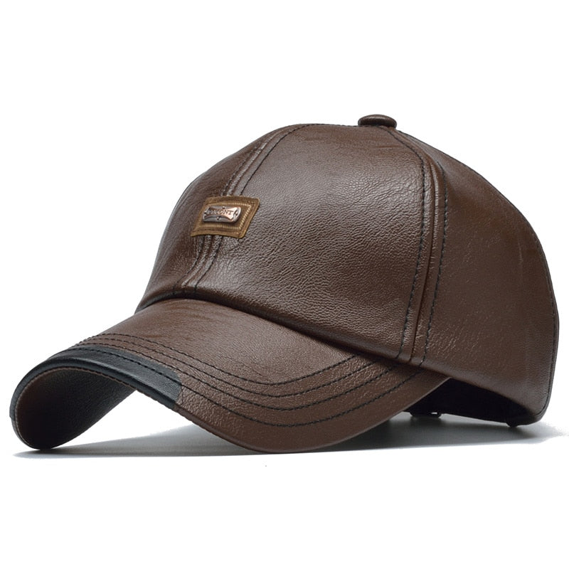 Brand Autumn Winter Leather Baseball Cap Men Women Gorras Planas Snapback Hat Bone Masculino PU Leather Trucker Cap