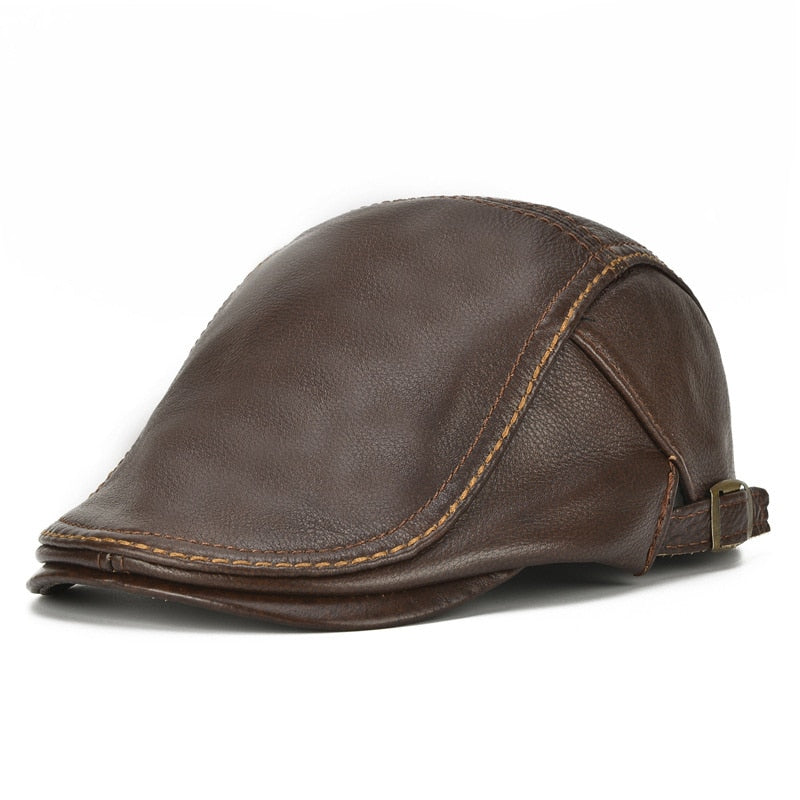 Solid Genuine Leather Winter Berets Cap for Men Warm Winter High Quality Beret Hats Flat Beret Cap Bone Brim Hats