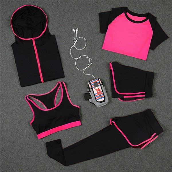 Women Yoga Sport Suit Bra Set Female Short-sleeved Summer Sportswear Running Quick Dry Fitness Training Clothing