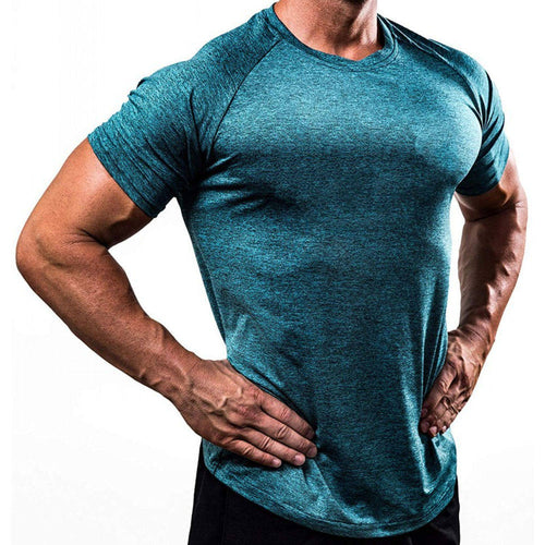 Load image into Gallery viewer, Short sleeve Quick dry Solid T-shirt Men Gyms Fitness Bodybuilding Skinny t shirt Male Jogger Workout Tee Tops Crossfit Clothing
