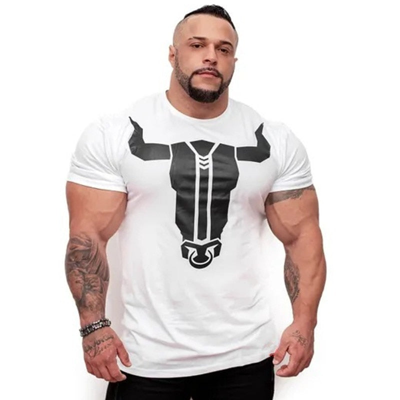 Men Gym Fitness Bodybuilding Skinny T-shirt Summer Casual Fashion Print Male Cotton Tee Shirt Tops Crossfit Clothing