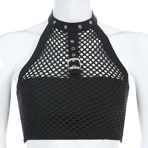 Load image into Gallery viewer, Cropped Black Punk Gothic Halter Top Festival Backless Sexy Transparent Fishnet Tops Summer 2022 Tank Top Vest Short
