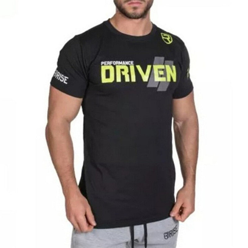 Men Summer Gym Workout Fitness Brand T-shirt Bodybuilding Shirts Printed O-Neck Short Sleeves Cotton Tees Tops Casual Clothing