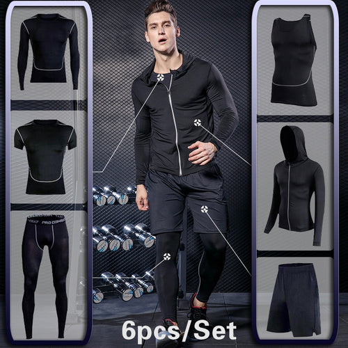 Load image into Gallery viewer, Men&#39;s Gym Training Fitness Sportswear Tights Slim Clothes Running Workout Tracksuit Suits Quick Drying High Elastic Sports Wear
