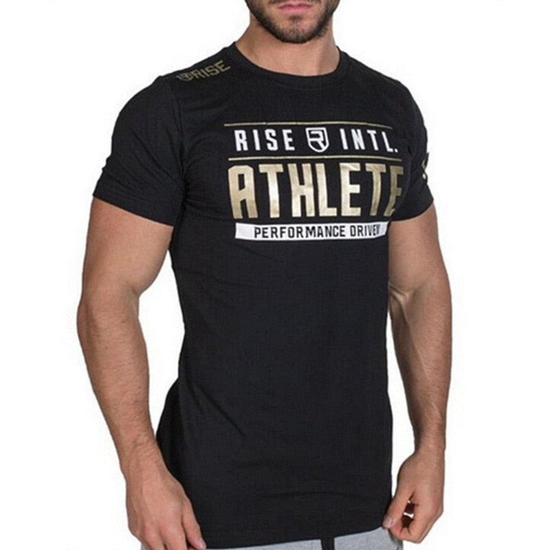 Men Summer Gym Workout Fitness Brand T-shirt Bodybuilding Shirts Printed O-Neck Short Sleeves Cotton Tees Tops Casual Clothing