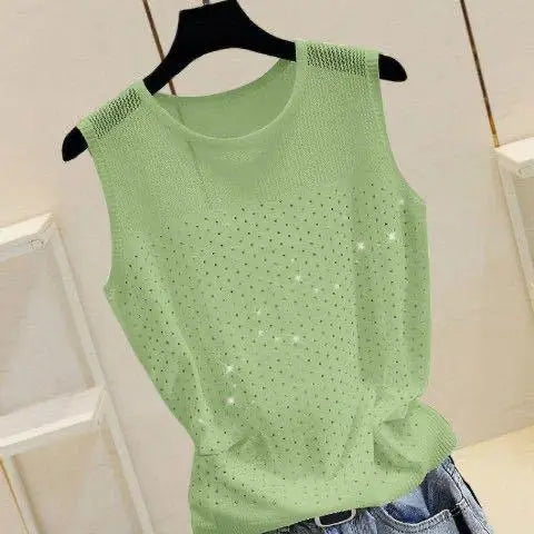Load image into Gallery viewer, Women&#39;s Short Sexy Top Basic Tanks Hollow Out Shiny Sleeveless Tops Vest 2021 Summer Slim Open Back Vest Ladies Clothing Vest
