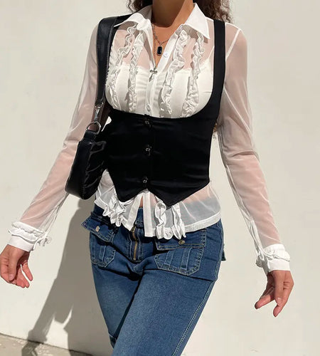 Vintage Dark Academia Breasted Corset Top Female Harajuku Vest Jacket Cropped Tank Tops Gothic Waistcoat Cute Summer