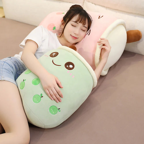 Load image into Gallery viewer, Cute Brinquedos Funny Drink Gifts for Kids Birthday Stuffed green&amp; pink Cushion Cartoon Bubble Tea cup Shaped Pillow Plush Toys
