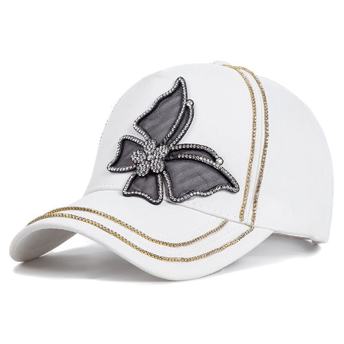 Load image into Gallery viewer, Fashion Women&#39;s Hat Butterfly Diamond Metal Baseball Cap Female Outdoor Streetwear Adjustable Summer Cotton Cap
