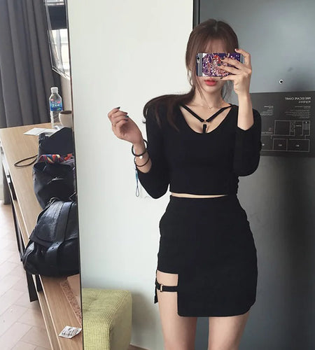 Korean Style Black Package Hip Skirts Irregular Hem Pencil Micro Mini Skirt Sexy Slim Women Party Skirts