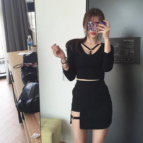 Load image into Gallery viewer, Korean Style Black Package Hip Skirts Irregular Hem Pencil Micro Mini Skirt Sexy Slim Women Party Skirts
