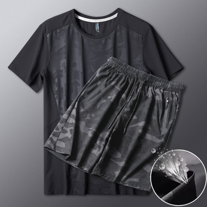 Men's Ice Silk T-shirt Shorts Breathable Stretch Quick Dry Short Sleeve Leisure Fitness Golf Football Basketball Cycling Sports