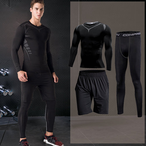 Load image into Gallery viewer, Men&#39;s Tight Sports Suit Gym Fitness Compression Tracksuit Running Sport Set Jogging Sportwear Workout Sports Clothing Rash Guard
