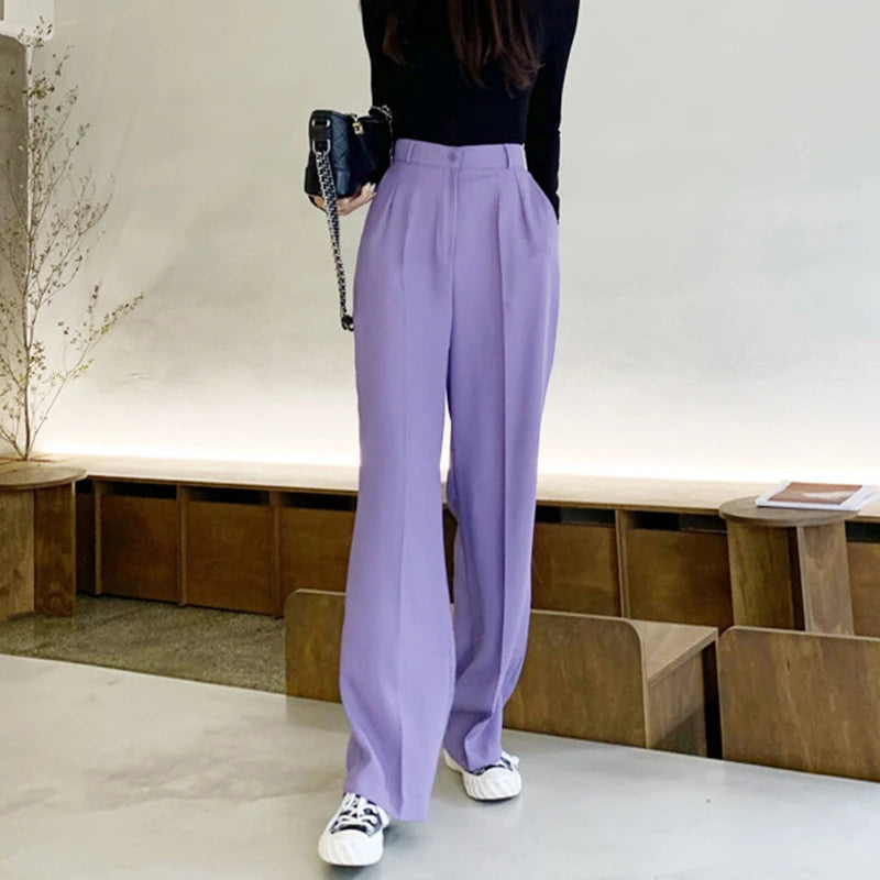 Casual Full Length Pants For Female High Waist Loose Pleated Wide Leg Pants For Female Fashion Summer Clothing