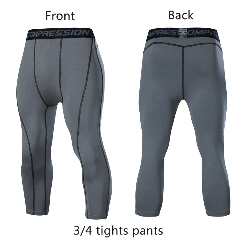 Men's Running Sport Tights Pants Basketball Cropped Compression Leggings Gym Fitness Sportswear for Male Athletic Trousers