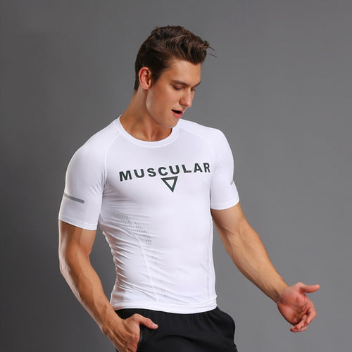Load image into Gallery viewer, Gym Tight Shirt Sport Tshirt Men&#39;s Short Sleeve Running Shirt Male Workout Training Tees Fitness Top T-Shirt Jogging Rashgard
