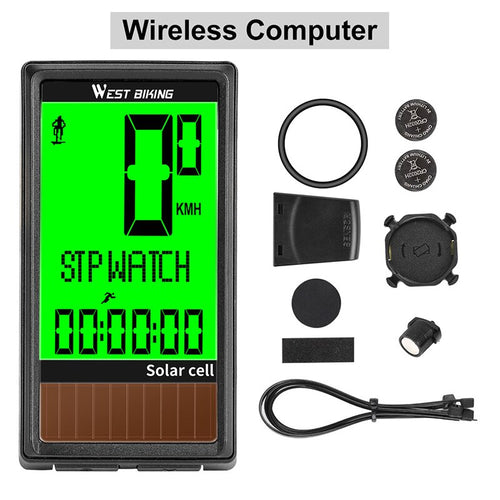 Load image into Gallery viewer, Solar Cell 5 Languages Wireless Bike Computer Auto ON/OFF Cycling Speedometer Odometer Waterproof Backlight Bicycle Stopwatch
