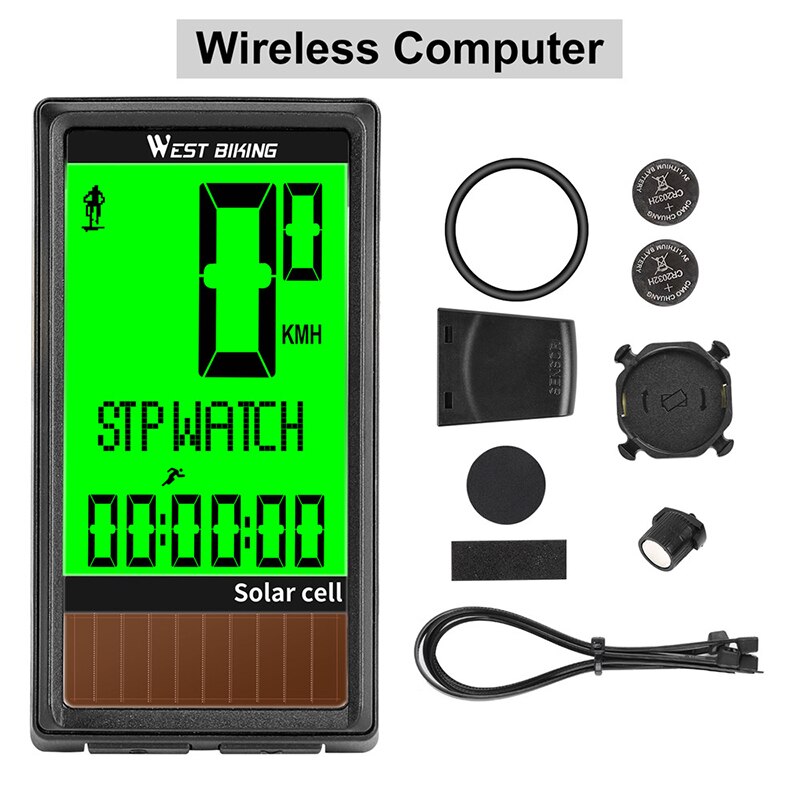 Solar Cell 5 Languages Wireless Bike Computer Auto ON/OFF Cycling Speedometer Odometer Waterproof Backlight Bicycle Stopwatch