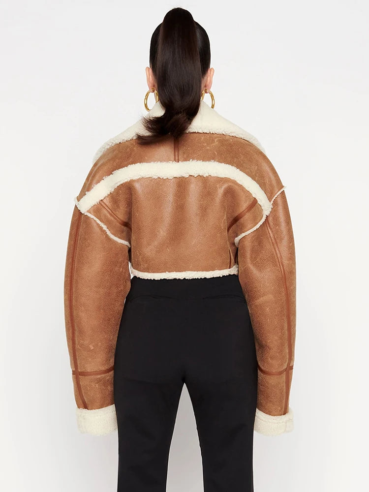 ColorBlock Casual Short Jacket For Female Lapel Long Sleeve Patchwork Minimalist Jackets Women's Autumn Fashion Clothes