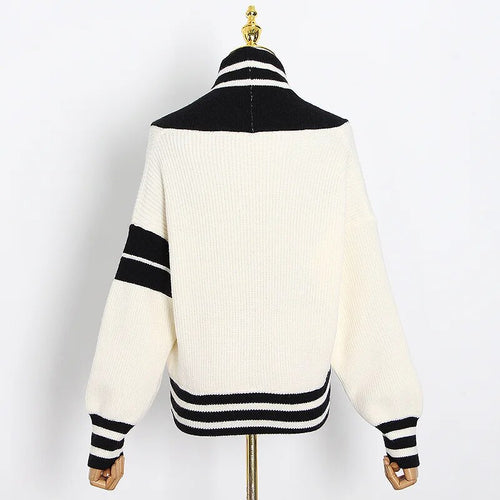 Load image into Gallery viewer, Patchwork Striped Korean Cardigans For Women V Neck Long Sleeve Casual Sweaters Female Autumn Fashion
