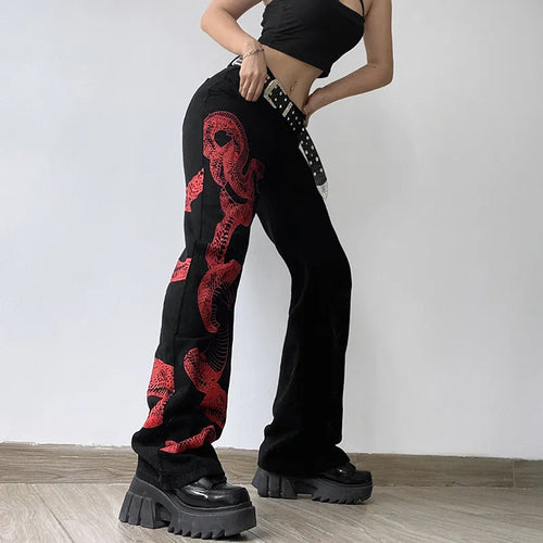 Load image into Gallery viewer, Chinese Style Vintage Dragon Printed Black Baggy Jeans Streetwear Grunge High Waist Pants Women Jeans Hip Hop Capris
