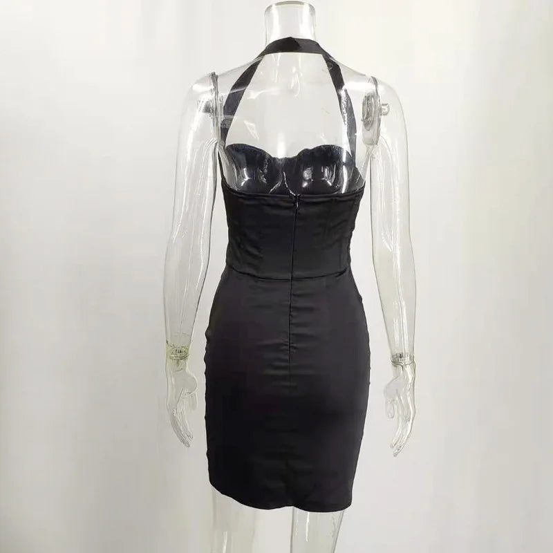 Satin Backless Mini Dress Women Summer New Sexy Sleeveless Dresses Female Bodycon Skinny Party Clubwear Vestidos