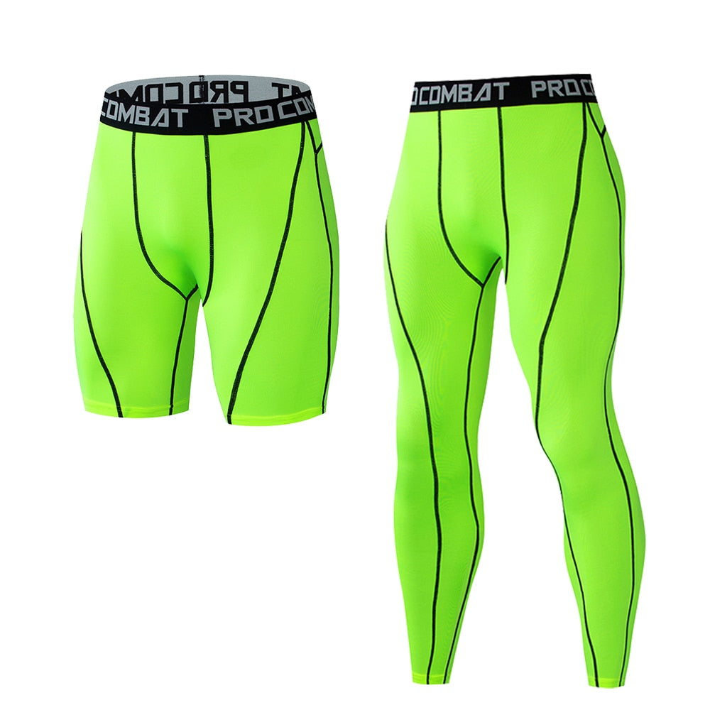2pcs Men's Leggings High Elastic Compression Pants Jogging Sweatpants Running Training Tights Pants Fitness Sport Shorts Dry Fit