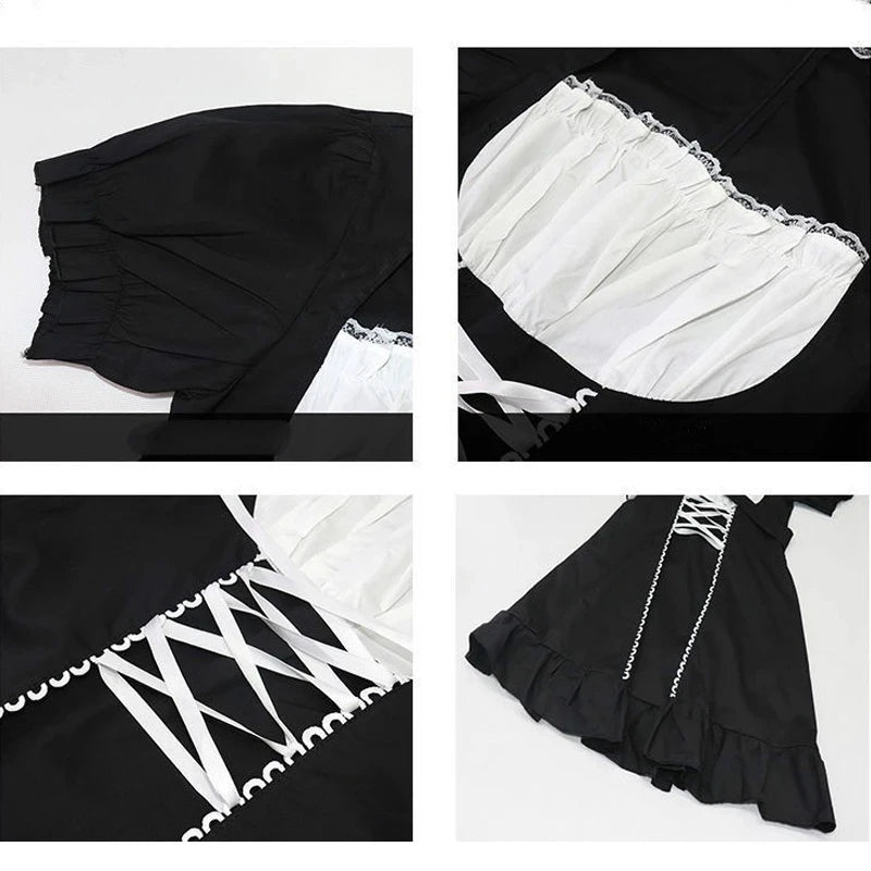 Goth Maid Dress Kawaii Gothic Milkmaid  Lolita Outfit Cosplay Costume E Girl Puff Sleeve Bandage Dress Mall Goth Emo
