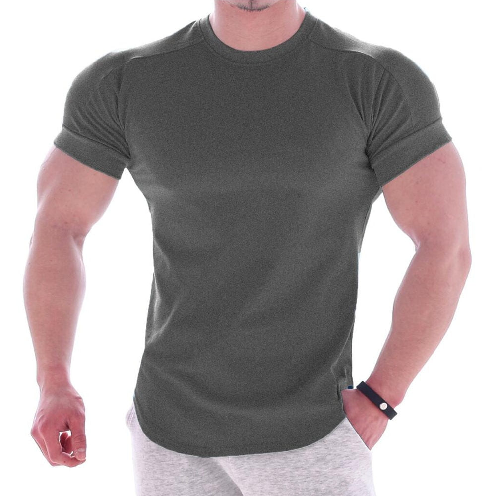 Casual Solid Short Sleeve T-shirt Men Gym Fitness Sports Cotton Shirt Male Bodybuilding Skinny Tee Tops Summer Training Clothes