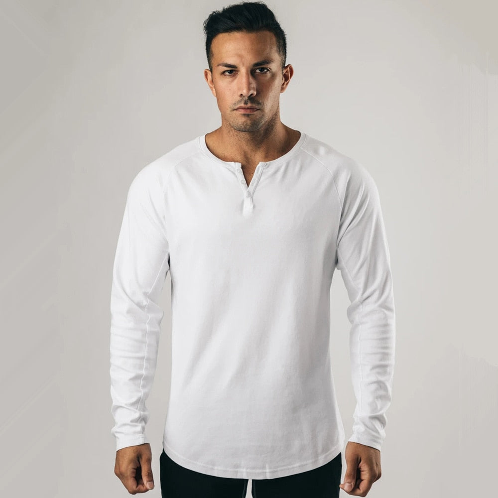 Casual Long sleeve Cotton T-shirt Men Gym Fitness Bodybuilding Workout Slim t shirt Male Solid Tee Tops Sport Training Clothing