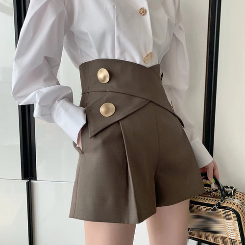 Load image into Gallery viewer, Elegant Patchwork Women Shorts High Waist Asymmteircal Hit Color Loose Irregular Short Female Clothing Fashion Summer
