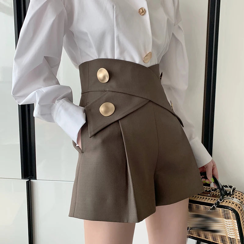 Elegant Patchwork Women Shorts High Waist Asymmteircal Hit Color Loose Irregular Short Female Clothing Fashion Summer